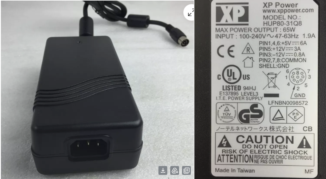 XP POWER HUP80-31Q8 AC ADAPTER 5Vdc 6A 12V 3A 65W NEW 8-PIN CON